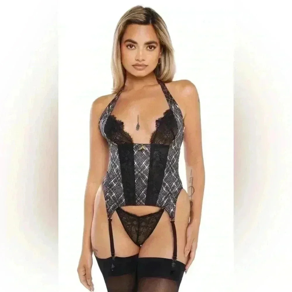 Savage X Fenty A Little Tart Women’s XS Black Multi Plaid Corset Bustier NWT